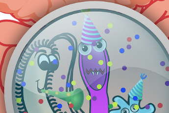 tegning med tarmbakterier af forskellig komiske udgaver